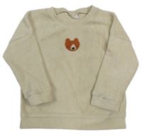 Béžová zamatová rebrovaná mikina s medvedíkom Next