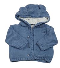 Modrý propínací podšitý svetr s medvídkem a kapucí V by Very