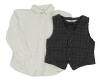 2set - Biela košile + tmavosivá kockovaná vesta zn. H&M