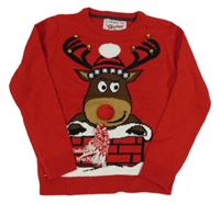 Červený pletený sveter so sobom a rolničkami Rebel