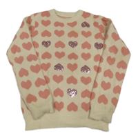 Béžpvý svetr se srdíčky a flitry Dunnes
