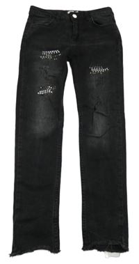 Čiernošedé skinny rifle s vyšúchaním a kamienkami