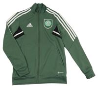 Khaki sportovní propínací mikina s erbem a pruhy Adidas 