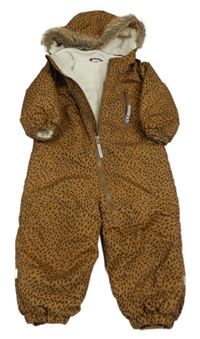 Hnědá šusťáková zimní kombinéza s flíčky a kapucí H&M