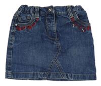 Modrá rifľová sukňa s výšivami Lupilu