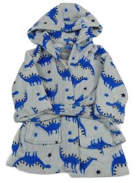 Sivý chlpatý župan s dinosaurami a kapucňou Next