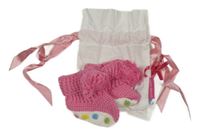 Nové - 2set - Růžové pletené capáčky + sáček s nápisom