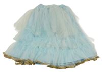 Kockovaným - Svetlomodrá tylová sukňa so zlatým lemem