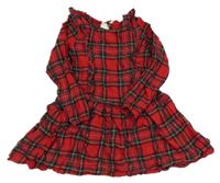 Červeno-zelené kostkované plátěné šaty s volánky H&M