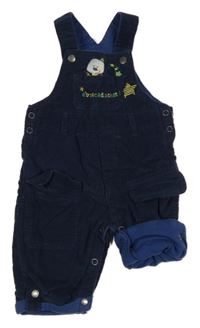 Tmavomodré podšité laclové manšestráky s medvídkem 