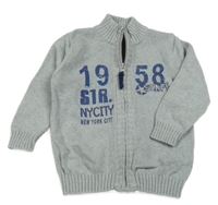 Sivý prepínaci sveter s nápismi a číslami Lupilu