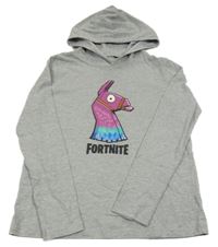 Šedá melírovaná mikina Fortnite s kapucí vel. 176