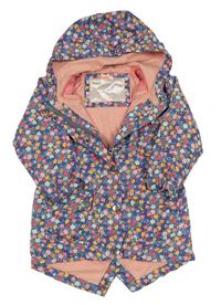 Modrá šusťáková jarní parka s kytičkami a kapucí Mothercare