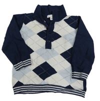 Tmavomodro-biely károvaný polo sveter Bluess baby