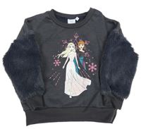 Tmavosivá mikina s Frozen a chlpatymi rukávy zn. Disney