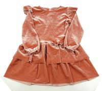 Oranžové sametové šaty s volánky 