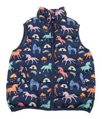 Tmavomodrá šušťáková prešívaná zateplená vesta s jednorožcami Mountain Warehouse