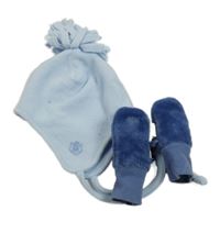 2set - Světlemodrá fleecová čepice + modré plyšové rukavice Manai