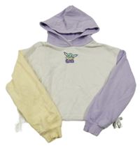 Bílo-levandulovo-žlutá crop mikina se Star Wars a kapucí H&M