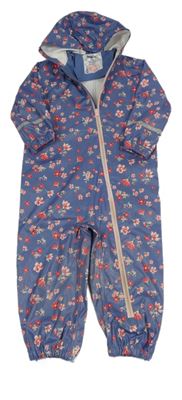 Modrá nepromokavá kombinéza s kytičkami a kapucí Lupilu 