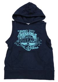 Tmavomodrá tepláková vesta s potlačou a kapucňou Topolino