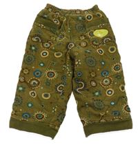 Olivové manšestrové zateplené kalhoty se vzorem 