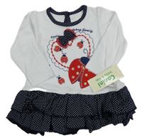 Nové - Bílo-tmavomodré bavlněné šaty s beruškami Canini