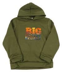 Khaki mikina s nápisom a kapucňou