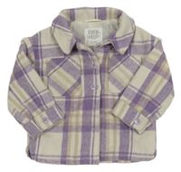 Smetanovo-fialovo-béžová kostkovaná košilová podšitá bunda F&F