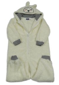 Smotanová chlpatá kombinéza s kapucí - zajíc