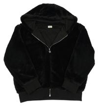 Černá kožešinová podšitá bunda s kapucí F&F