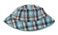 Modro-barevný kostkovaný plátěný podšitý klobouk 