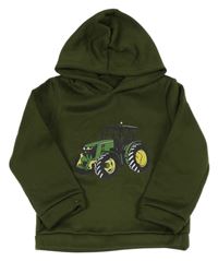 Khaki mikina s traktorom a kapucňou