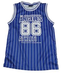 Tmavomdoro-biele pruhované športové tielko s nápisom Ergeenomixx