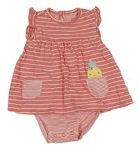 Korálovo-biele pruhované bavlnené šaty so všitým body Carter´s