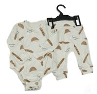 Nové - 2set - Bílé žebrované body s bagetami + lehké tepláky F&F