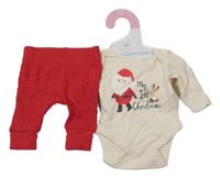 Nové - 2set - Smotanové rebrované body so Santou + červené tepláky Primark