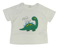 Biele oversize tričko s dinosaurom SHEIN