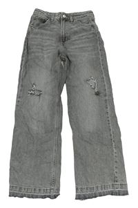 Šedé wide leg high waist rifle s děravými koleny H&M