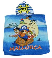 Modrá froté pončo osuška s piráty a kapucňou