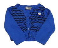 Safírovo-tmavomodrý vzorovaný prepínaci sveter s mačičkou MUSTI