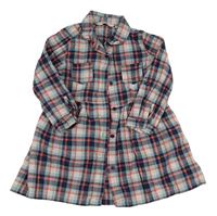 Tmavomodro-světlemodro-bielo-jahodovo-zlaté kockované prepínaci košeľové šaty E-Vie Angel