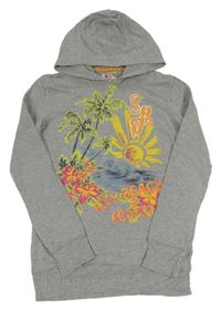 Sivá melírovaná mikina s palmami a sluncem a kapucňou S&D