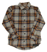 Nové - sivo-tmavomodro-oranžová kockovaná melírovaná košeľa zn. St. Bernard