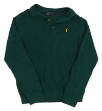 Smaragdový vzorovaný svetr s nášivkou a límečkem Next