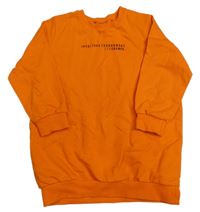 Tmnavooranžová tepláková oversize tunika s nápismi a číslami