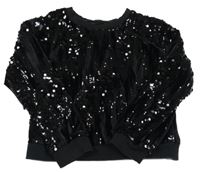 Čierna zamatová mikina s flitrami a pajetkami Nutmeg