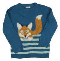 Petrolejový vlněný svetr s liškou a pruhy FAT FACE