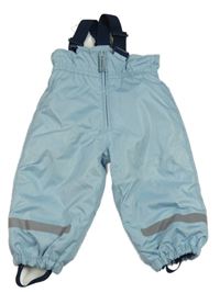 Světlemodré šusťákové zimní oteplovačky s kšandami Smile