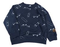 Tmavomodrá oversize mikina so skateboardmi  Topolino